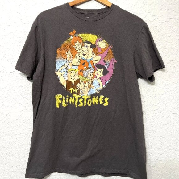 The Flintstones Graphic TShirt Adult Size XL Distressed Gray Cotton Cartoon Logo - Picture 1 of 5
